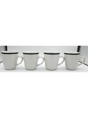HMQ87 by Home 8 Ounce Stoneware Mug Set of 4 White Black Band Bistro Style